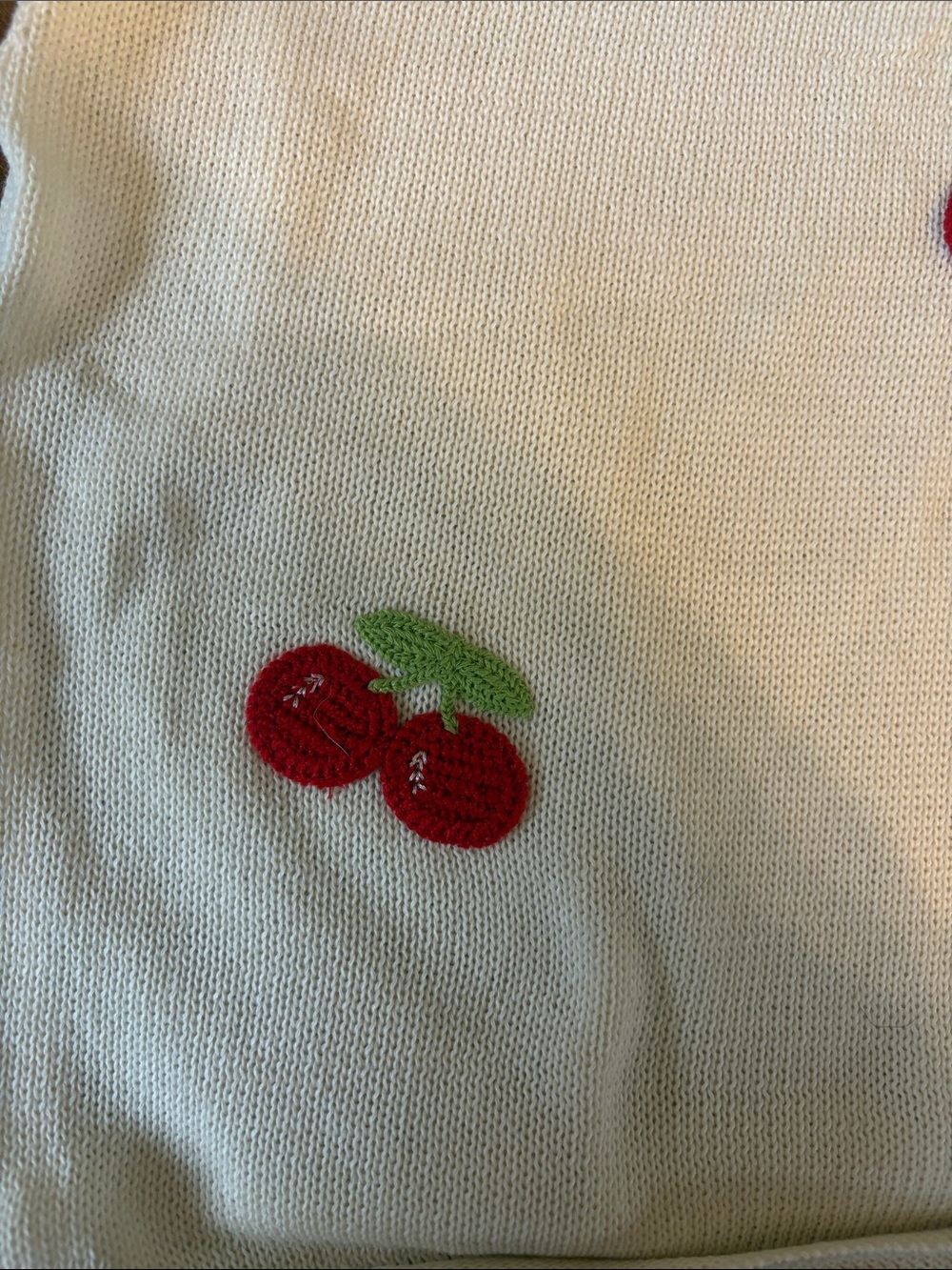 Women’s Cream Cherry Knit Top - Picture 2 of 6